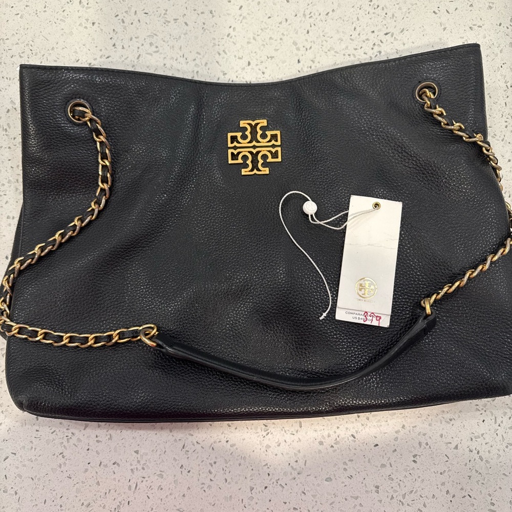 Tory Burch Black and Gold Shoulder Bag with Chain Straps